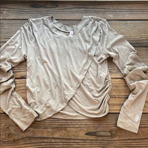 Free People Movement Long Sleeve Crossover Tan Crop Top